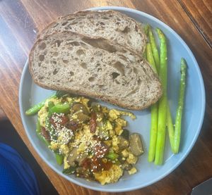 Scrambled tofu & toast lovely at The Hideout Cafe in Da Nang