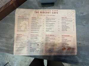 Menu items at The Hideout Cafe in Da Nang