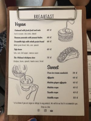 Menu at The Hideout Cafe in Da Nang