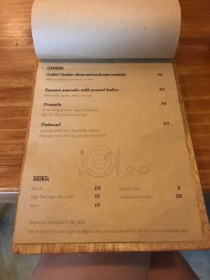 Menu at The Hideout Cafe in Da Nang