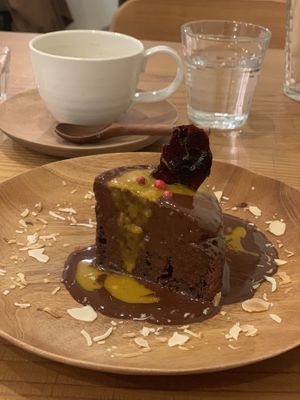 Spiced chocolate cake at Cocowell Cafe in Osaka
