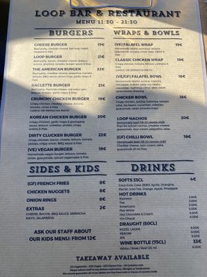 Menu  at The Loop Bar in Tignes