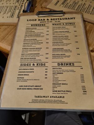 Menu at The Loop Bar in Tignes