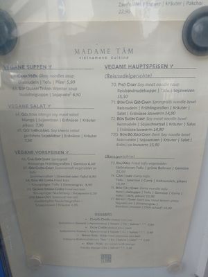 Vegane Karte at Madame Tâm City in Aachen