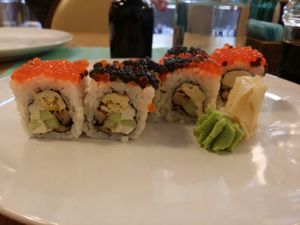 Norwegian rolls with caviar. at Healthy Conscience in St Petersburg