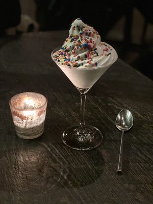 Oatly ice cream with sprinkles  at Dirt Candy in New York City