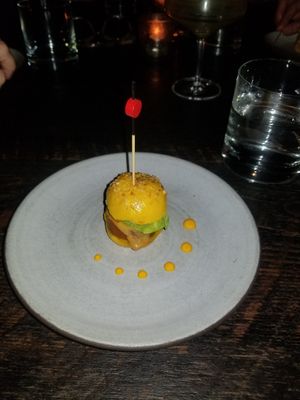 Another gift from the kitchen was an incredible carrot burger slider on a carrot bun, incredible! at Dirt Candy in New York City