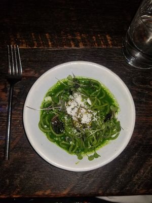 THIRD COURSE -

kale spaghetti, spicy kale sausage, lollipop kale, idiazabal
was good but not my favorite at Dirt Candy in New York City