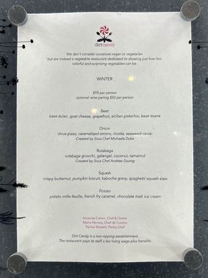 2023 winter menu  at Dirt Candy in New York City