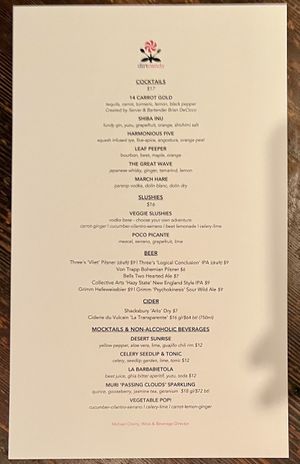 Cocktail menu  at Dirt Candy in New York City
