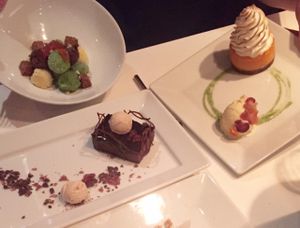 We ordered all the desserts, including an ice cream salad.  at Dirt Candy in New York City