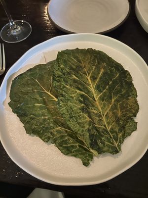 Chicken wings inspired collard greens at Dirt Candy in New York City