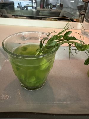 Spring pea tea with pea gnocchi   at Dirt Candy in New York City