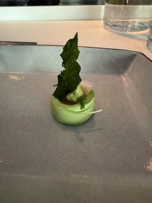 Spring pea mousse with pickled ginger, wasabi  at Dirt Candy in New York City