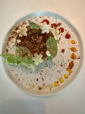 Fennel pastry, carmelized onion, citrus   at Dirt Candy in New York City