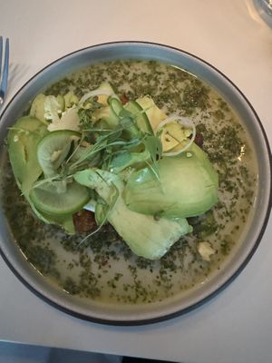 Crusted Romanesco topped with shaved peppers and avocado   at Dirt Candy in New York City