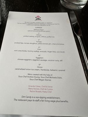 Menu  at Dirt Candy in New York City