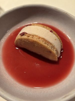 Caramelized onion and raspberry ice cream. Didn’t taste or feel or even look like an expensive dessert and the onion was overpowering.   at Dirt Candy in New York City