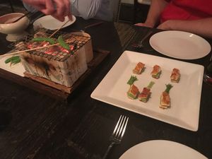 BBQ beans and mushu at the table  at Dirt Candy in New York City