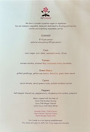 2025 summer menu  at Dirt Candy in New York City