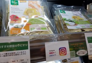 La Spiga vegan ravioli w/Demeter vegetables & spreadable and spinach at Bio c' Bon in Fujisawa