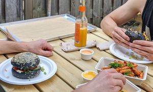 Black Sunday - black burgers. I'm absolutely in love with that cheese dip btw 😍 at Vegan Heroes in Eindhoven