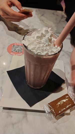 Strawberry banana milkshake. Delicious! at Vegan Heroes in Eindhoven