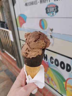 Marshfields chocolate ice cream & choc waffle cone. at Ice N Cold in Brean