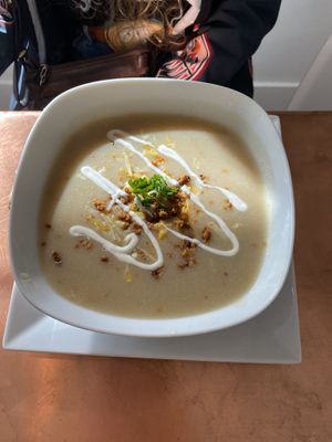 & a quick snapshot of the loaded baked potato soup (YUM!!)  at Plantitude in Ladysmith