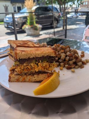 Breakfast torta with gluten free bread substitute. Very yummy!!! at High Note Cafe in Boise