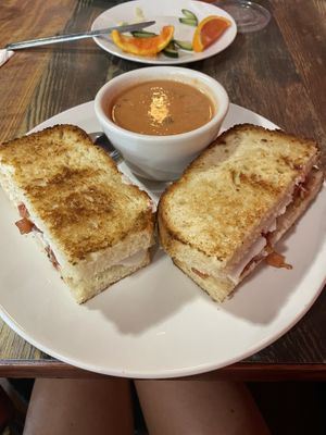 Bruschetta grilled cheese and tomato soup (coconut base)  at High Note Cafe in Boise