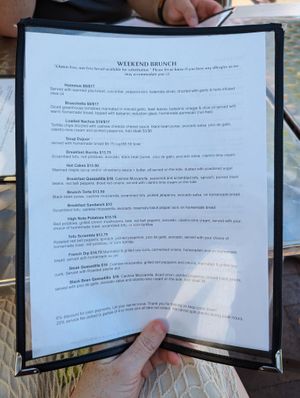Weekend brunch menu (front) at High Note Cafe in Boise