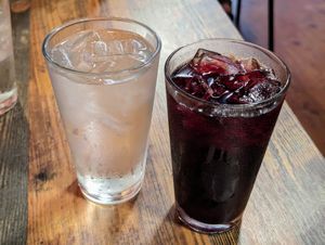 Water and Blueberry Basil Lemonade at High Note Cafe in Boise