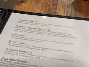 Updated Weekend Brunch Menu (partial) at High Note Cafe in Boise