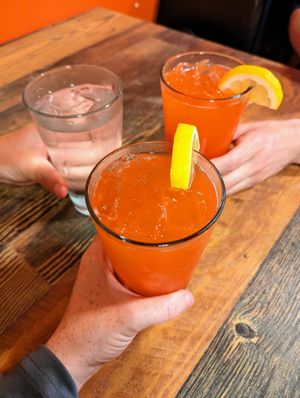 Herb Juice Lemonades (Strawberry Rose) and Water at High Note Cafe in Boise
