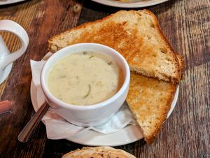 Potato leek soup with homemade bread at High Note Cafe in Boise
