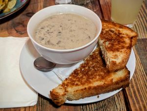 Cream of Mushroom Soup Bowl with Housemade Bread at High Note Cafe in Boise