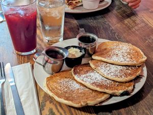 Blueberry Pancakes with Herb & Berry Lemonade at High Note Cafe in Boise