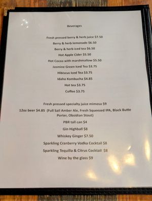 Menu as of 24 November 2024 at High Note Cafe in Boise