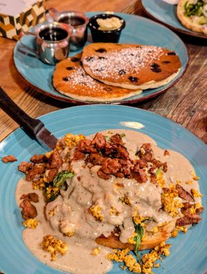 The Masher, short stack Blueberry Pancakes at High Note Cafe in Boise