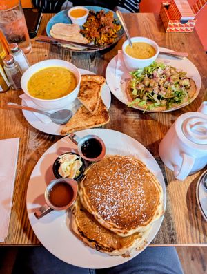 Blueberry Pancakes, Cheddar Veggie Soup, Gyro, Scramble at High Note Cafe in Boise