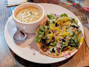 Gyro with Cheddar Vegetable Soup at High Note Cafe in Boise