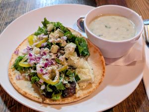 Gyro with Potato Leek Soup at High Note Cafe in Boise