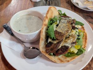 Gyro with Potato Leek Soup at High Note Cafe in Boise
