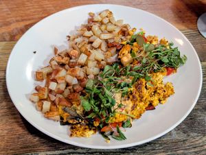 Breakfast Potatoes with Tofu Scramble at High Note Cafe in Boise