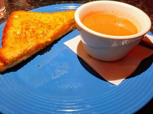 Vegan grilled cheese with tomato soup at High Note Cafe in Boise