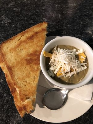Vegan broccoli cheddar soup and homemade bread. Unreal at High Note Cafe in Boise