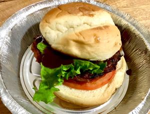 Beyond Burger, with Jack Daniels BBQ instead of vegan secret sauce at Sweet Spot in Astoria