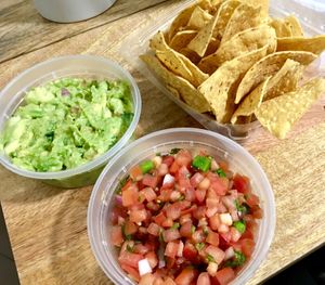 Chips with guacamole and salsa. Pricey but good. at Sweet Spot in Astoria