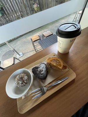 Cappuccino with soy milk, hot brownie, hot orange cake @ a coconut ball 😋  at Coffee Head Co in South Brisbane